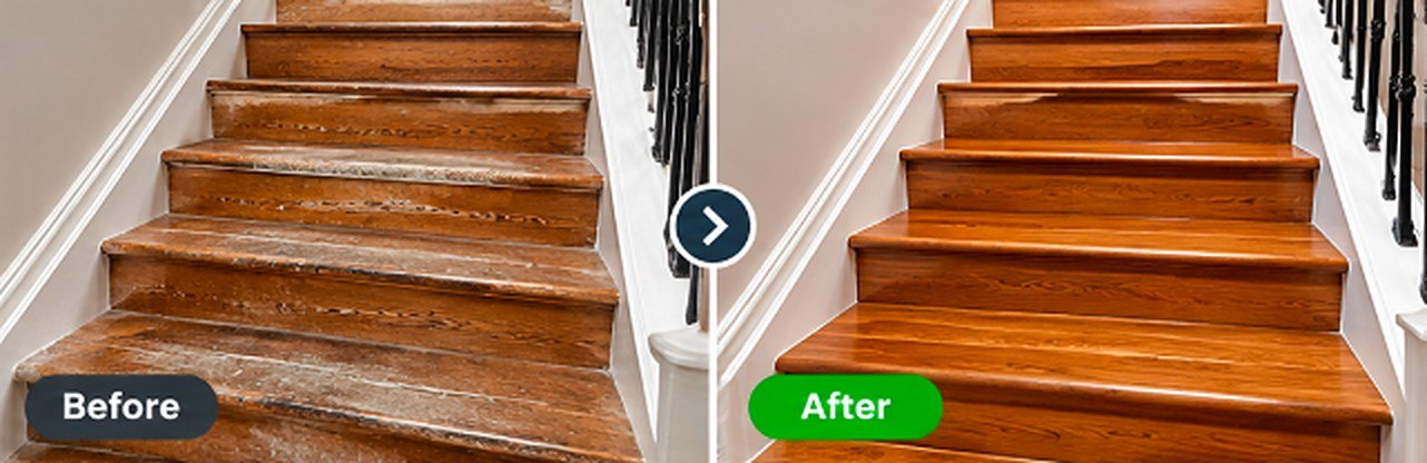 Before and after: Staircase Refinishing by VIP Wood Flooring Los Angeles