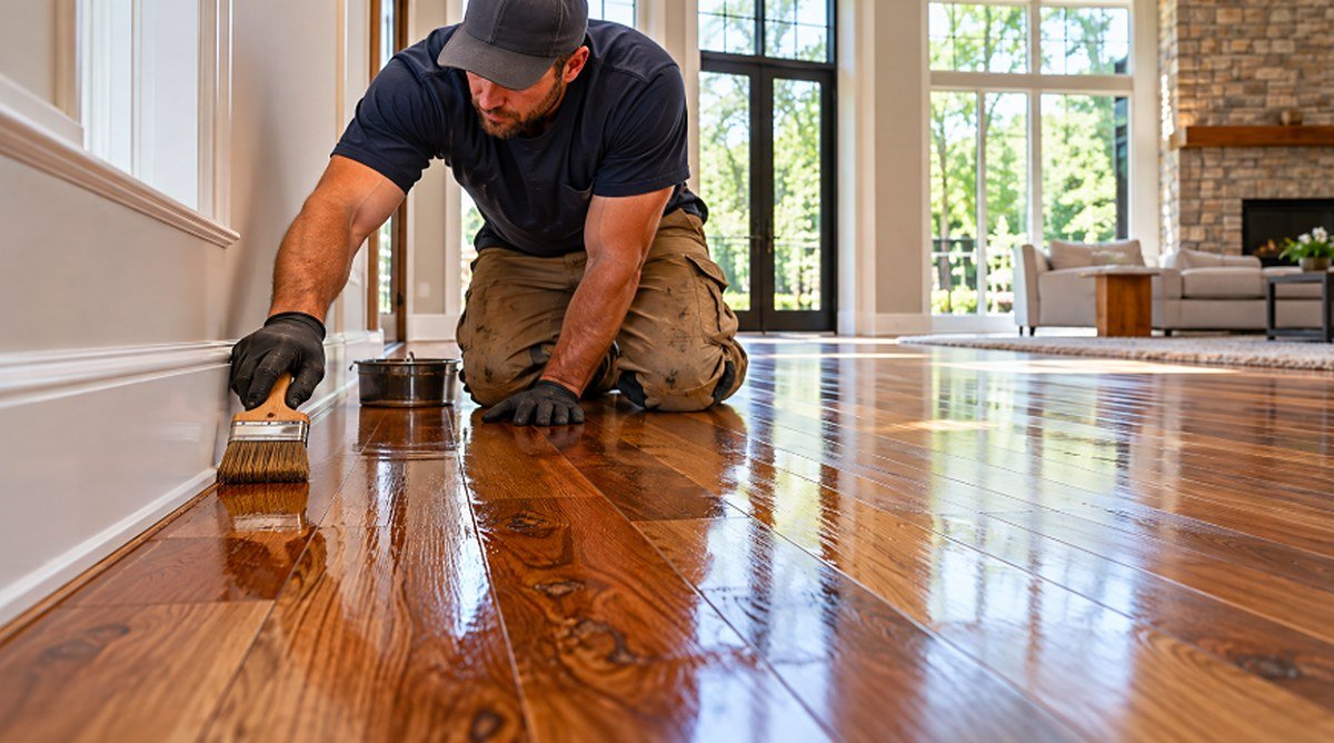 Applying a protective finish to a newly installed hardwood floor